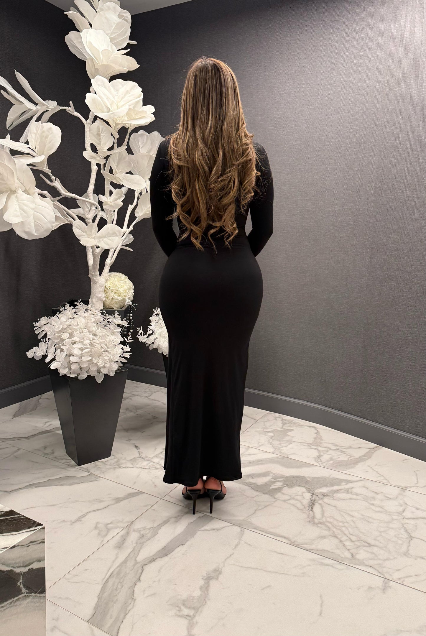 Black Double Knot High Slit Dress - Estira, Stretchy