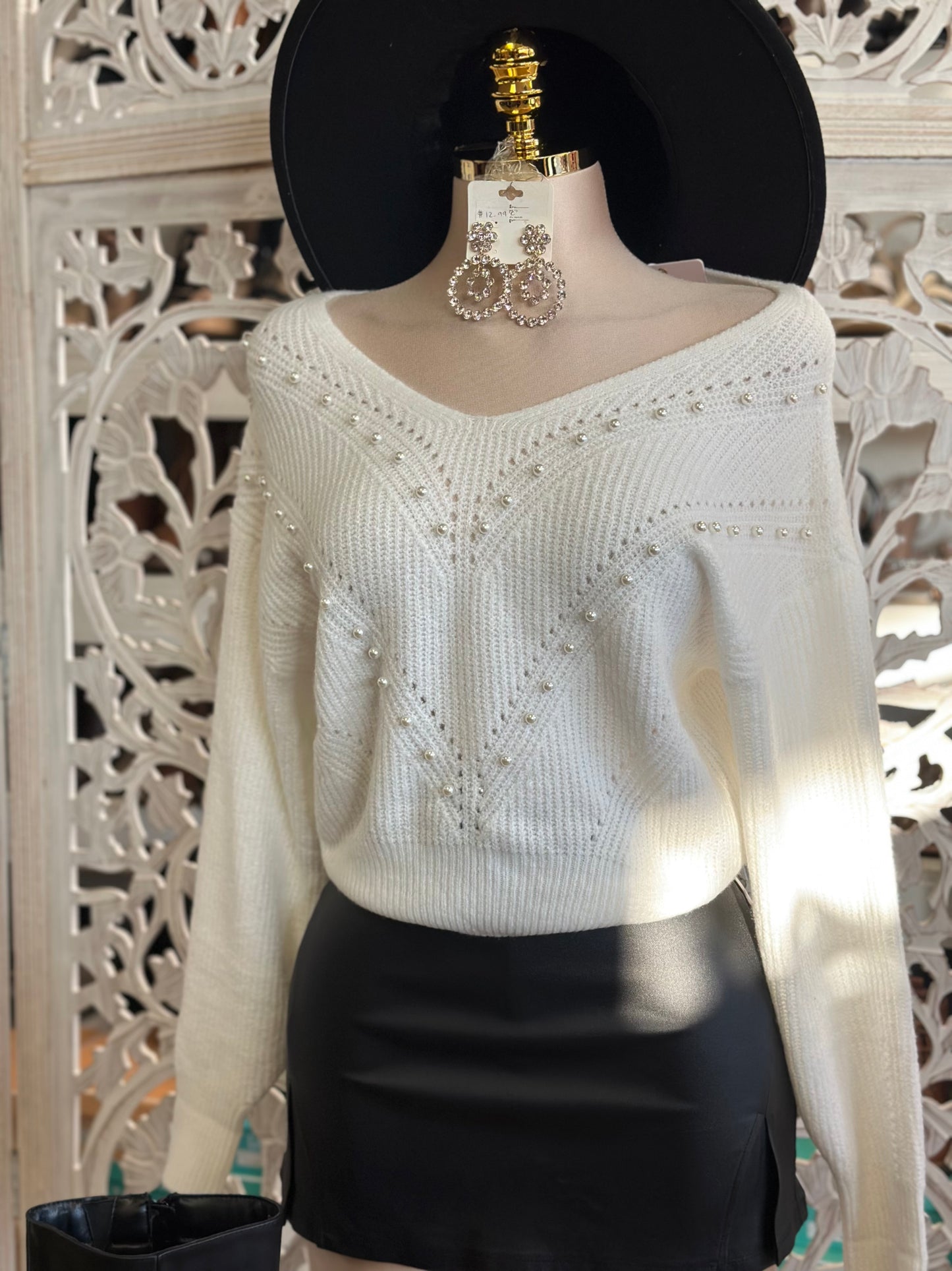 White Pearl Knit Sweater