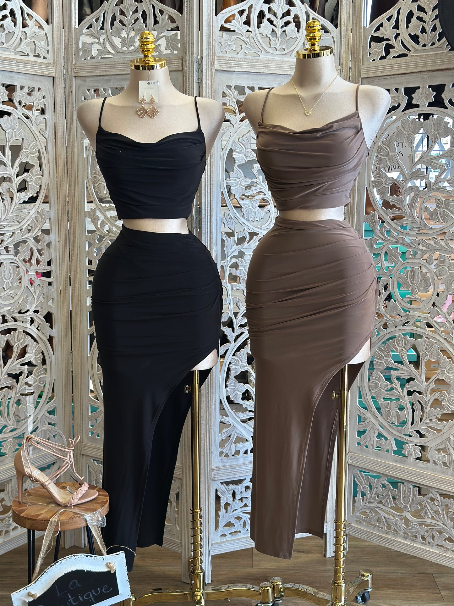 Oval Slit Skirt and Top Set- Stretchy,Estira
