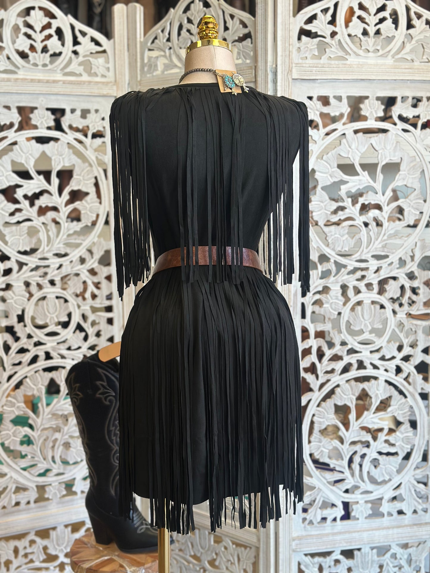 Black Fringe Mini Dress - Estira, Stretchy