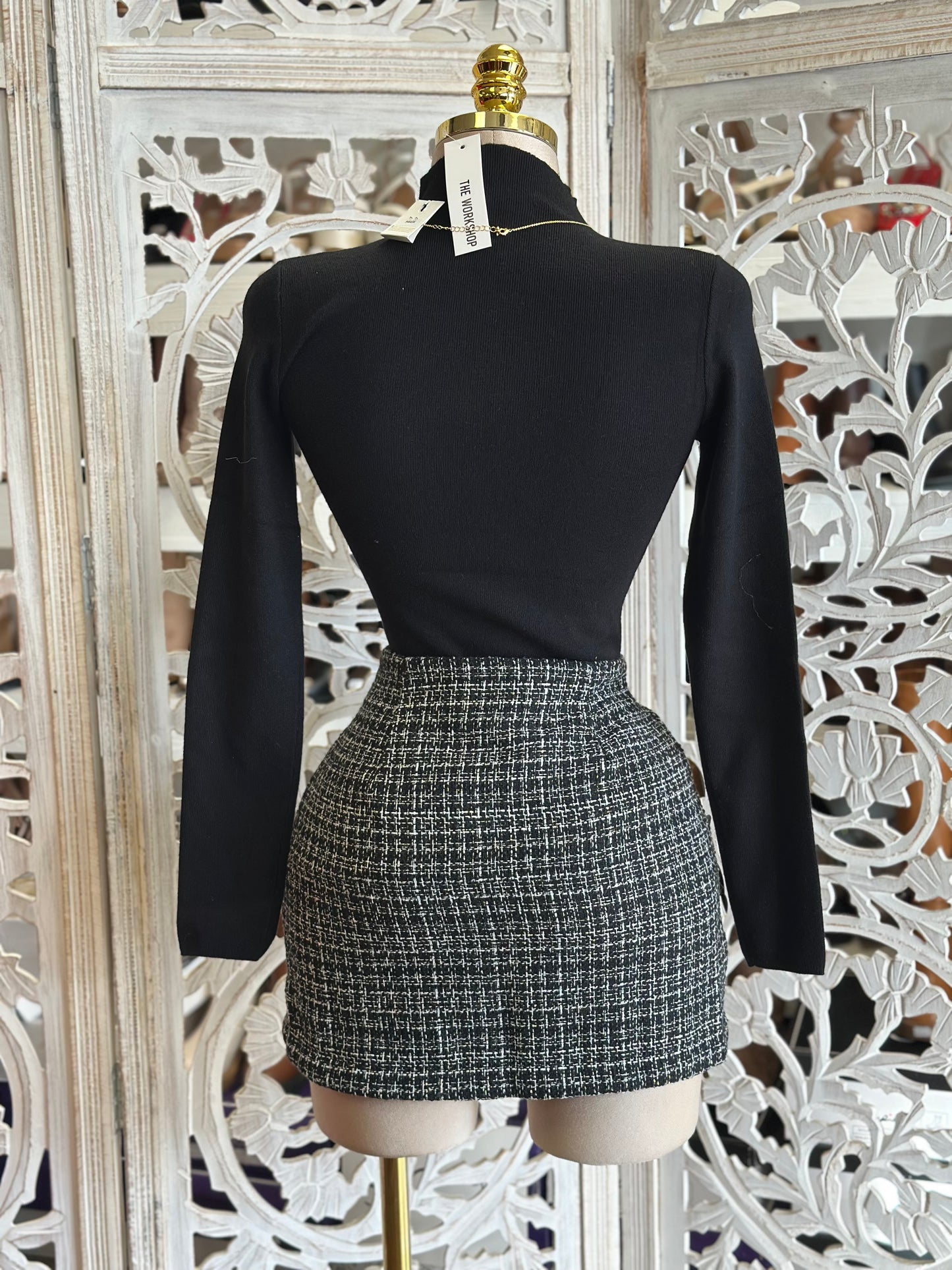 Houndstooth Button Up Mini Skirt- Not stretchy, No Estira