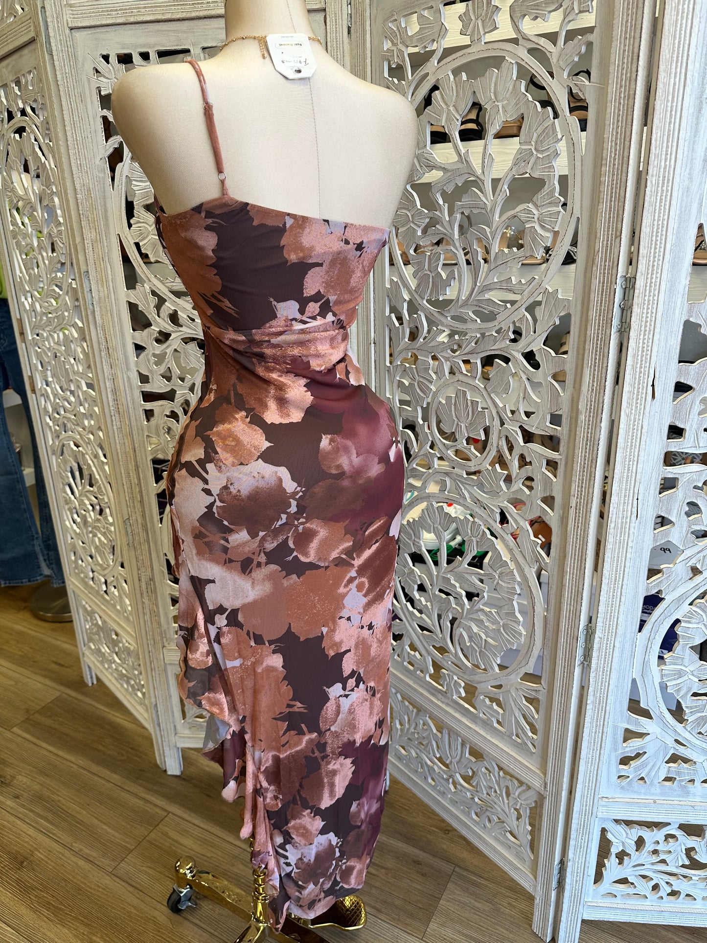 Pattern Ruffle Slit Dress - Estira, Stretchy