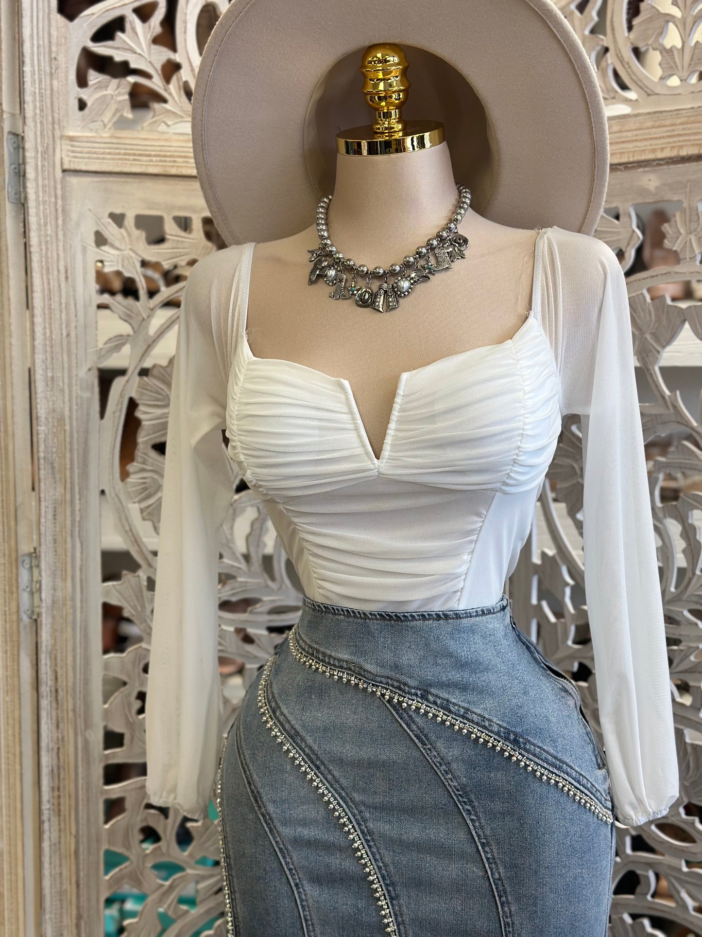 White V Ruched Off Shoulder Top- Estira, Stretchy
