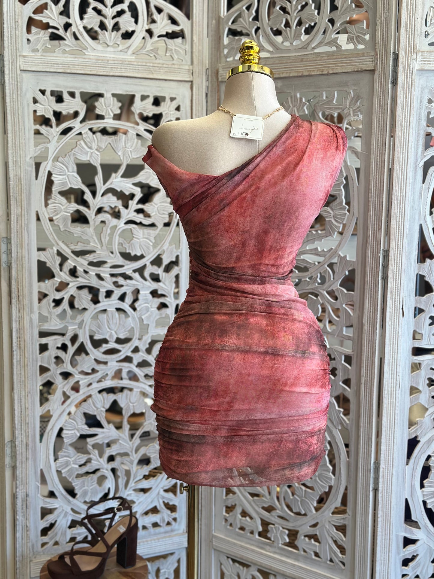 Asymmetrical Print Mini Dress- Stretchy, Estira