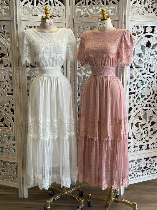 Lace Dainty Midi Dress- Stretchy,Estira