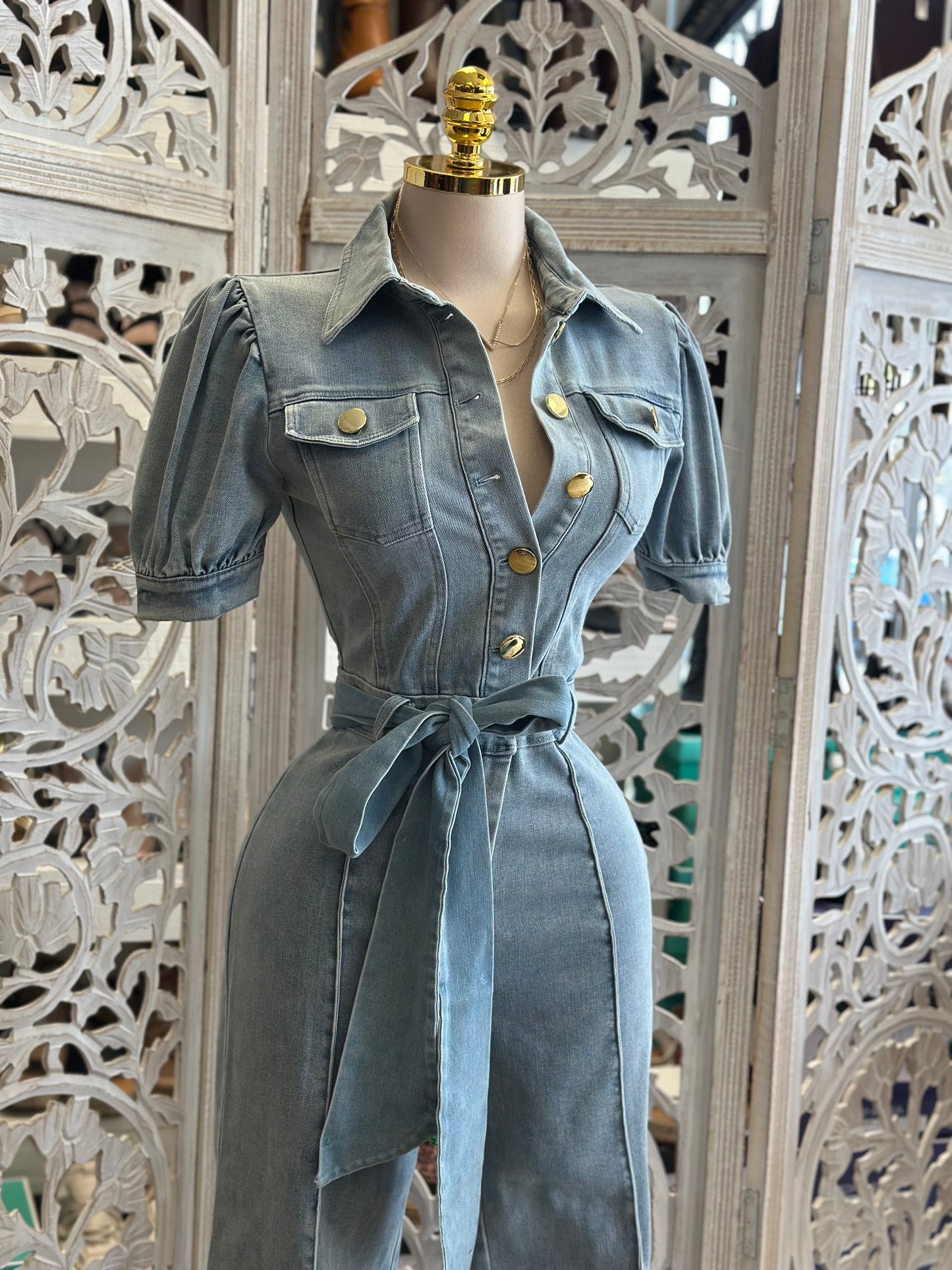 Denim Collard Jumpsuit - Stretchy,Estira