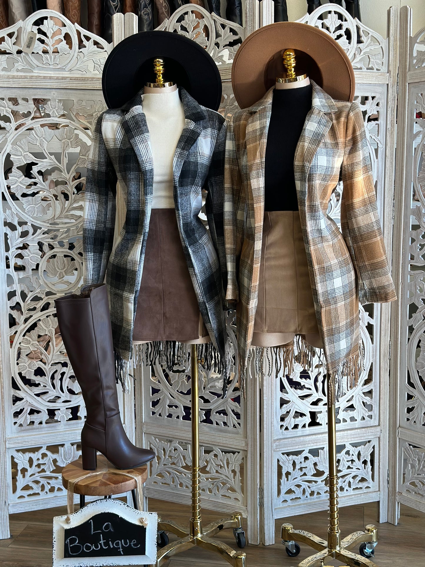 Fitted Plaid Midi Coat- Not Stretchy, No Estira