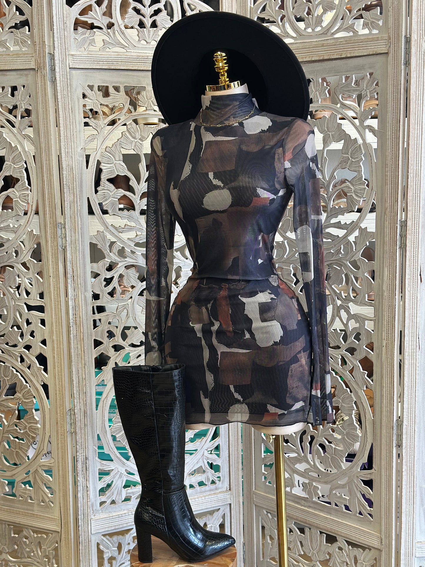 Asymmetrical Pattern Mini Dress- Stretchy,Estira