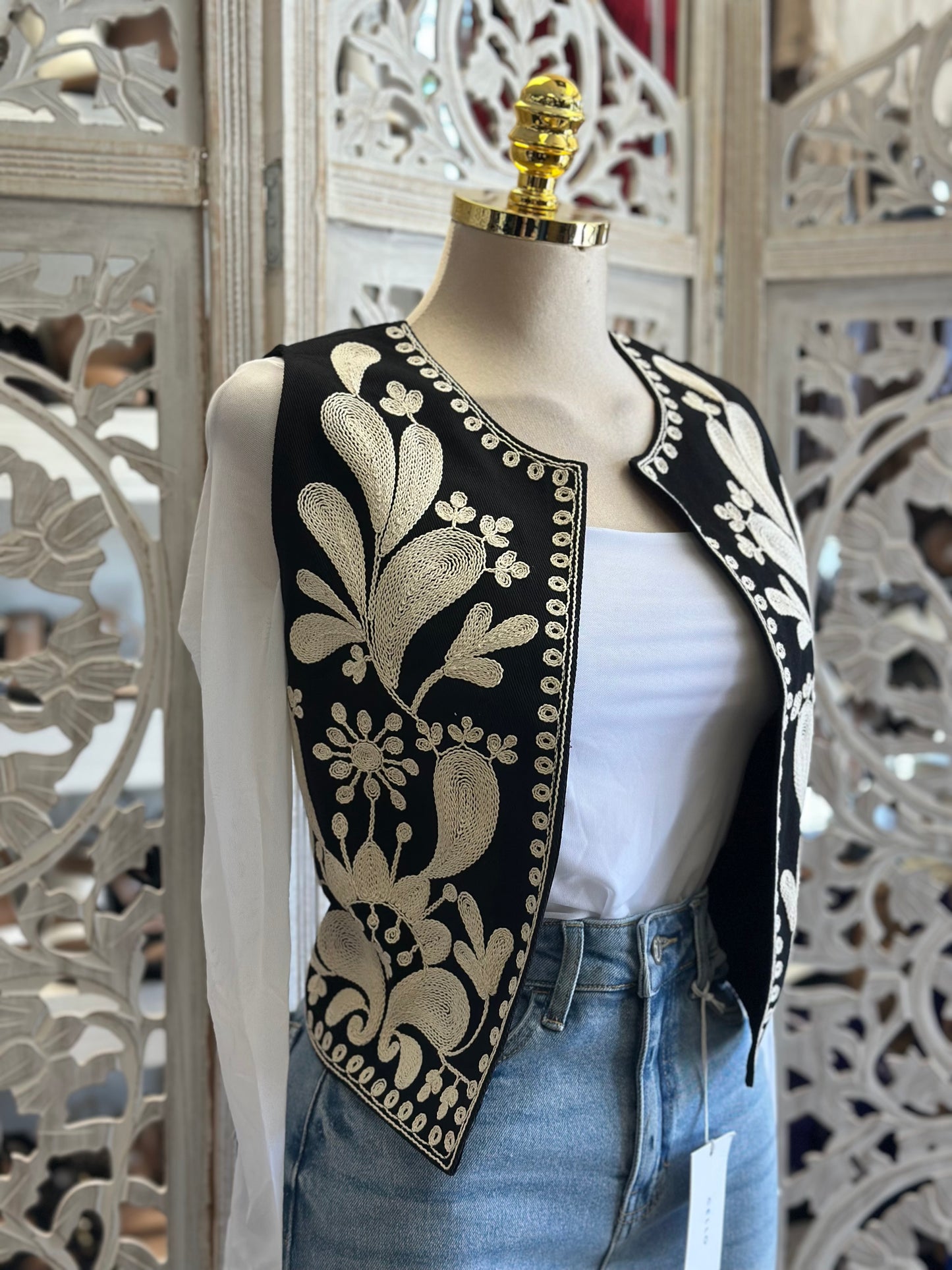 Black Mini Embroidered Vest