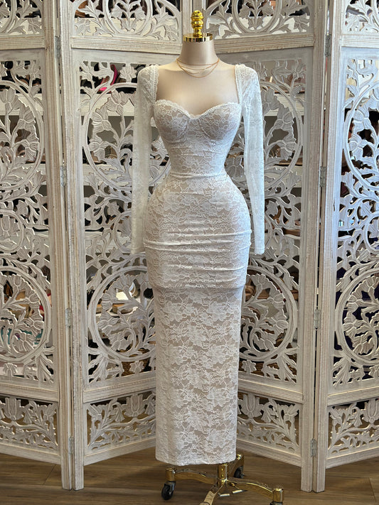 Full Lace Heartline Midi Dress - Estira, Stretchy