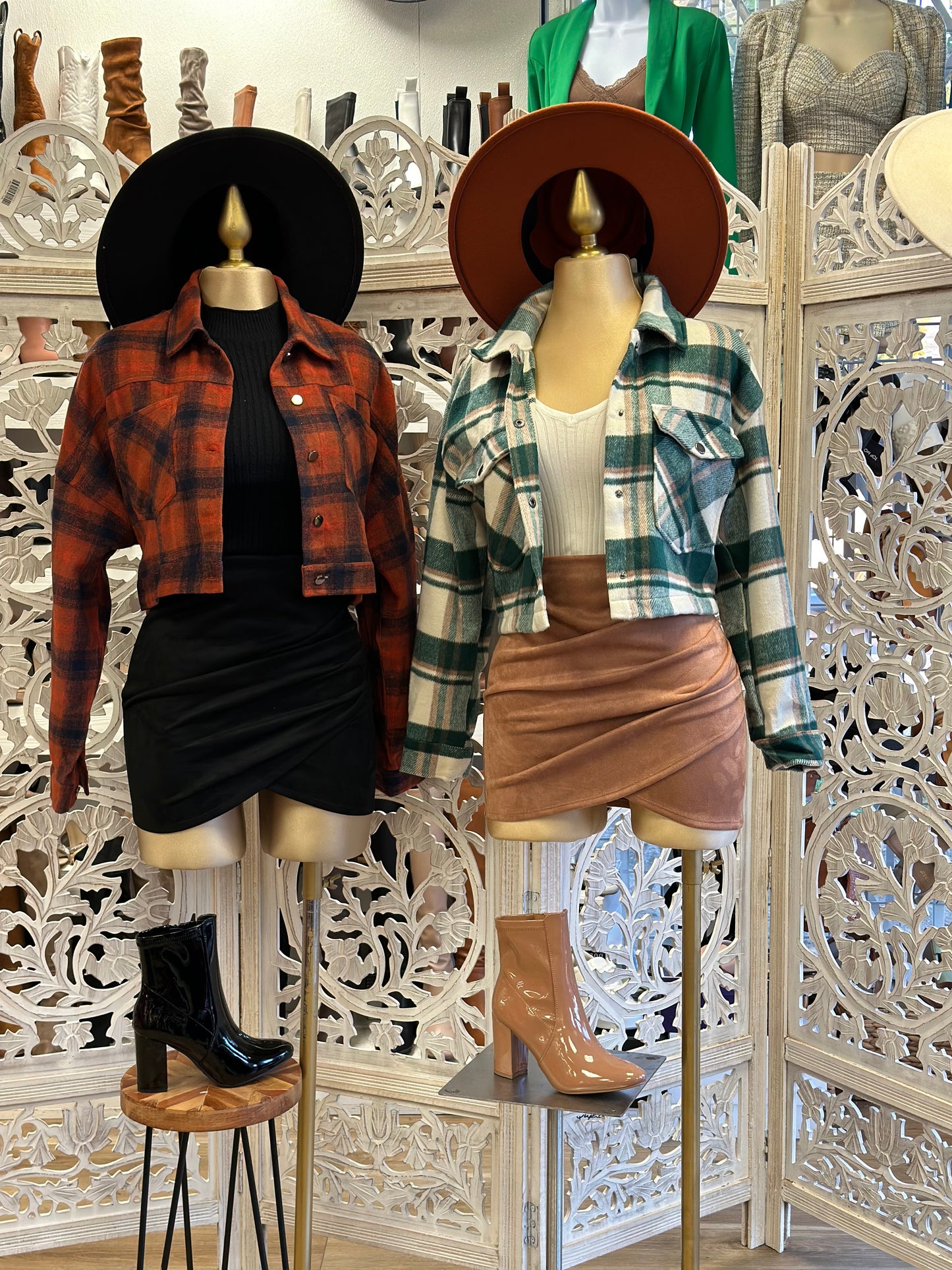 Hunter Green Plaid Cropped Jacket