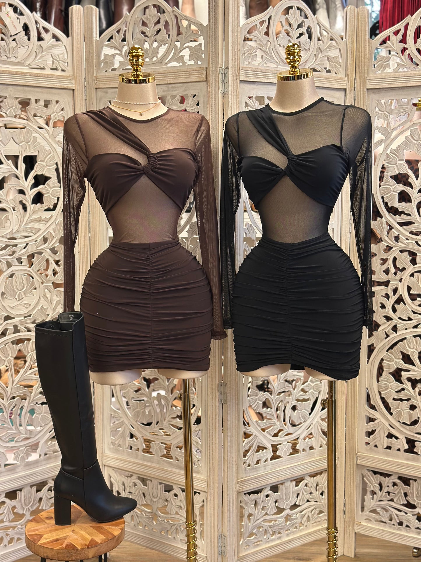 Sexy Lace Mesh Mini Dress- Stretchy,Estira