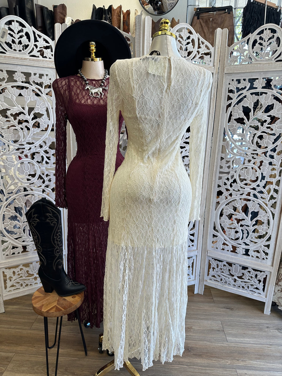 Charlotte Lace Maxi Dress- Estira, Stretchy