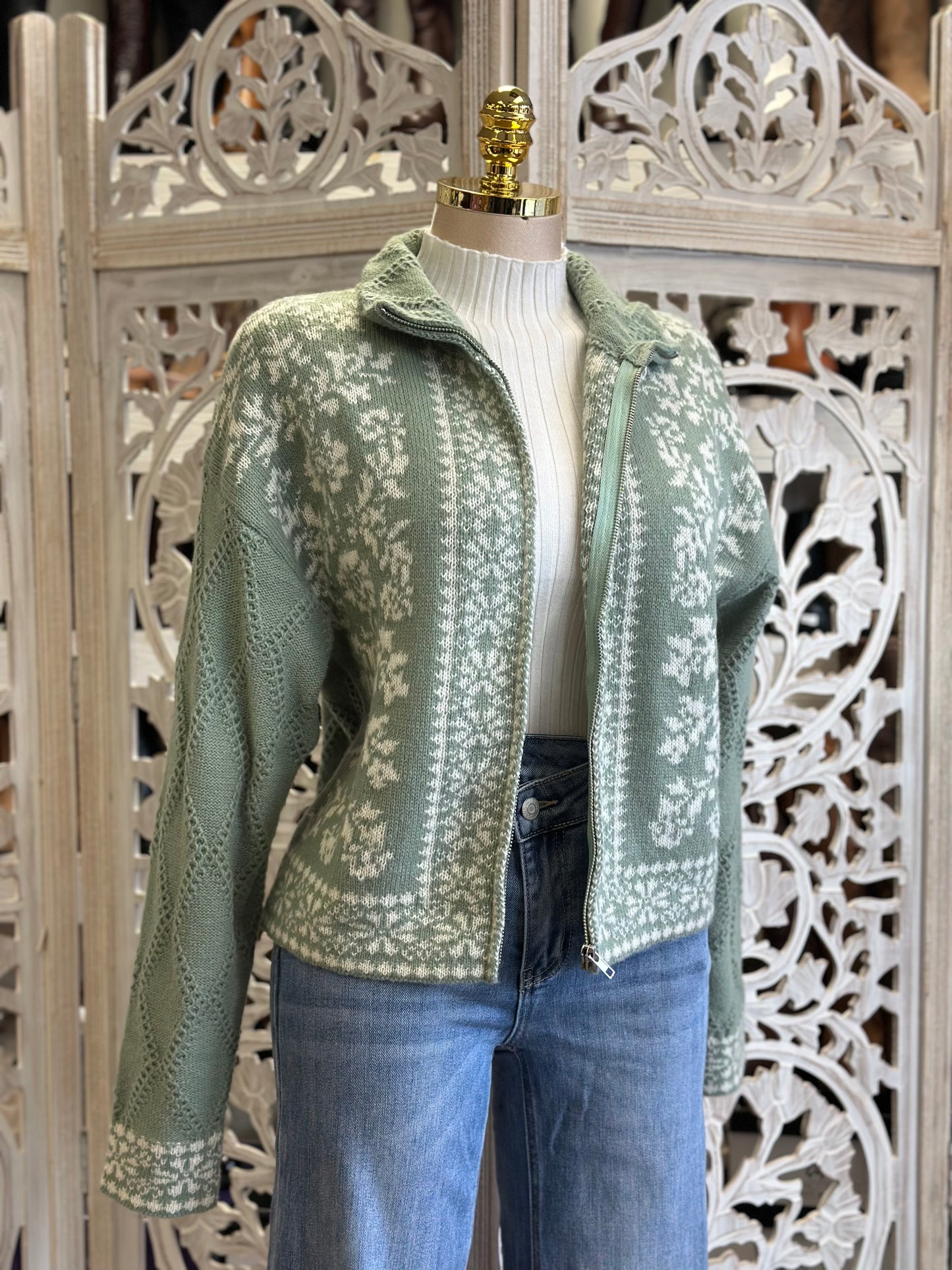 Sage Full Zip Christmas Cozy Sweater