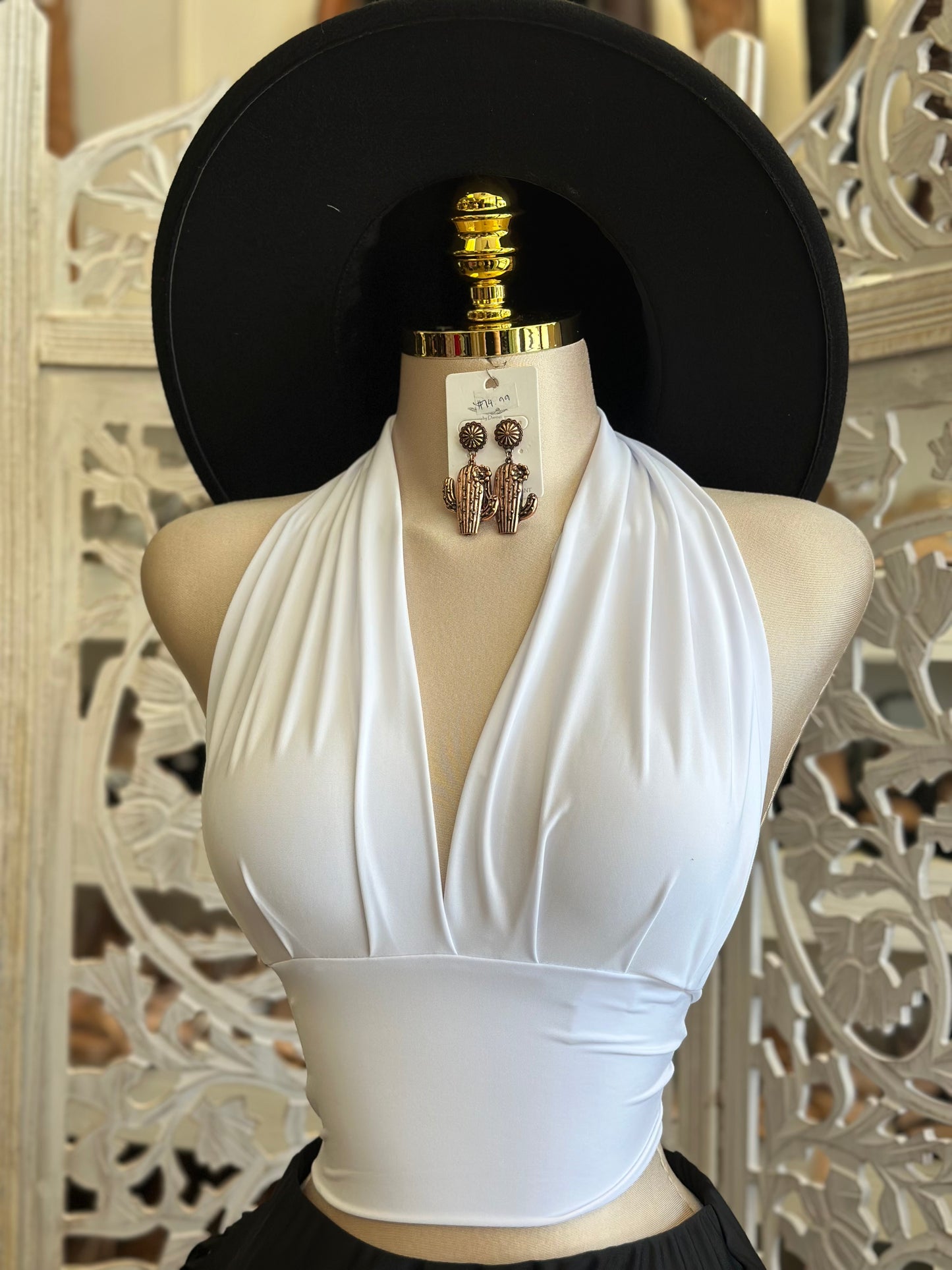 White Open Back Mini Blouse - Estira, Stretchy