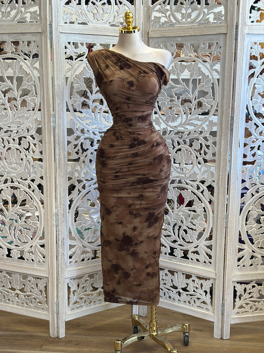 Asymmetrical Wrapped Floral Dress-Estira, Stretchy