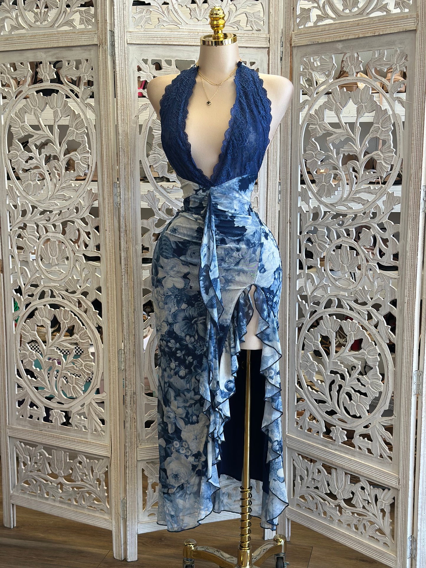 Ocean Blue Printed Dress- Stretchy, Estira