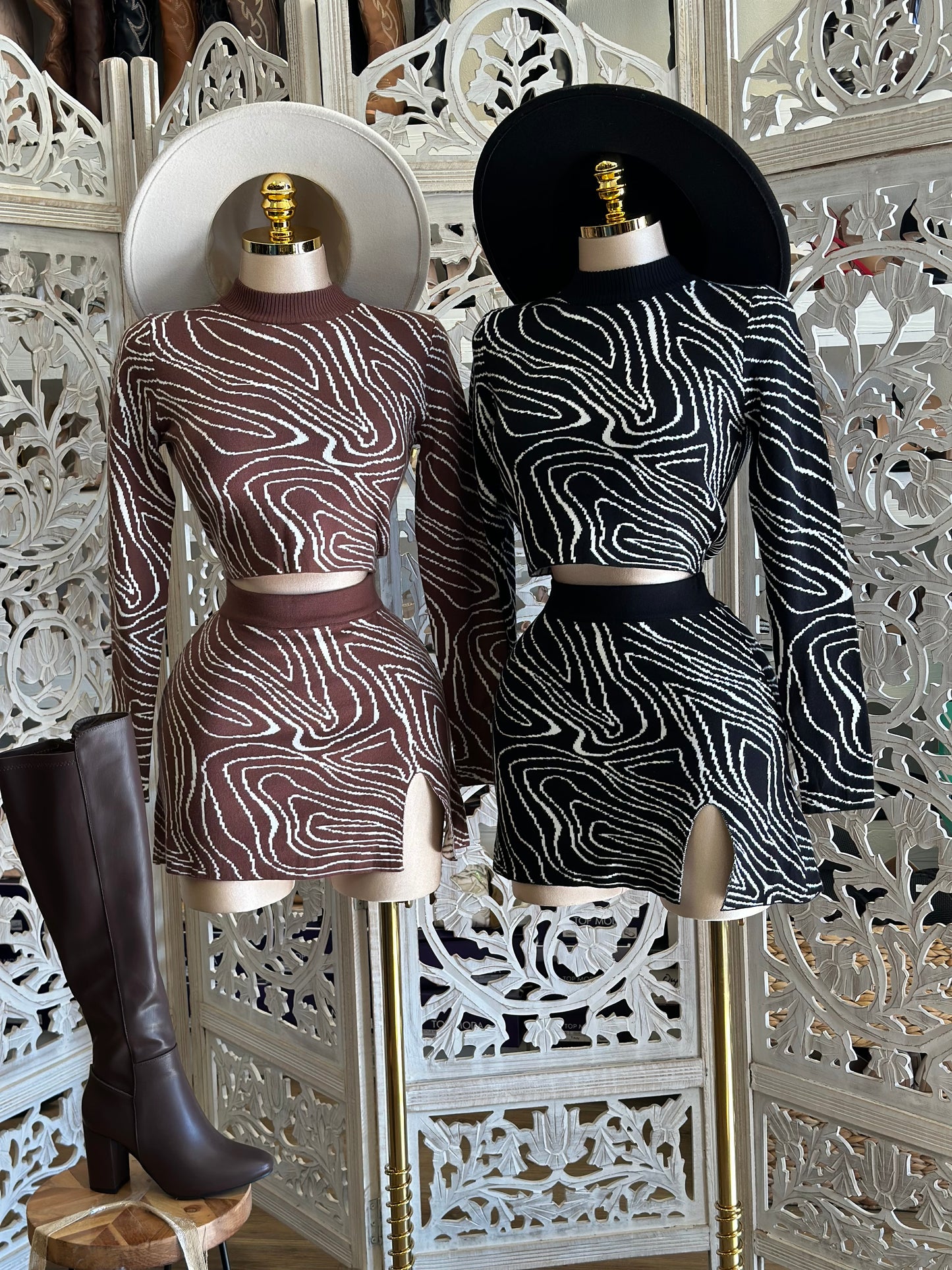 Swirl Print Sweater Set - Stretchy, Estira