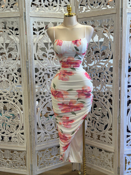 Bella Floral Slit Cami Dress-Estira, Stretchy