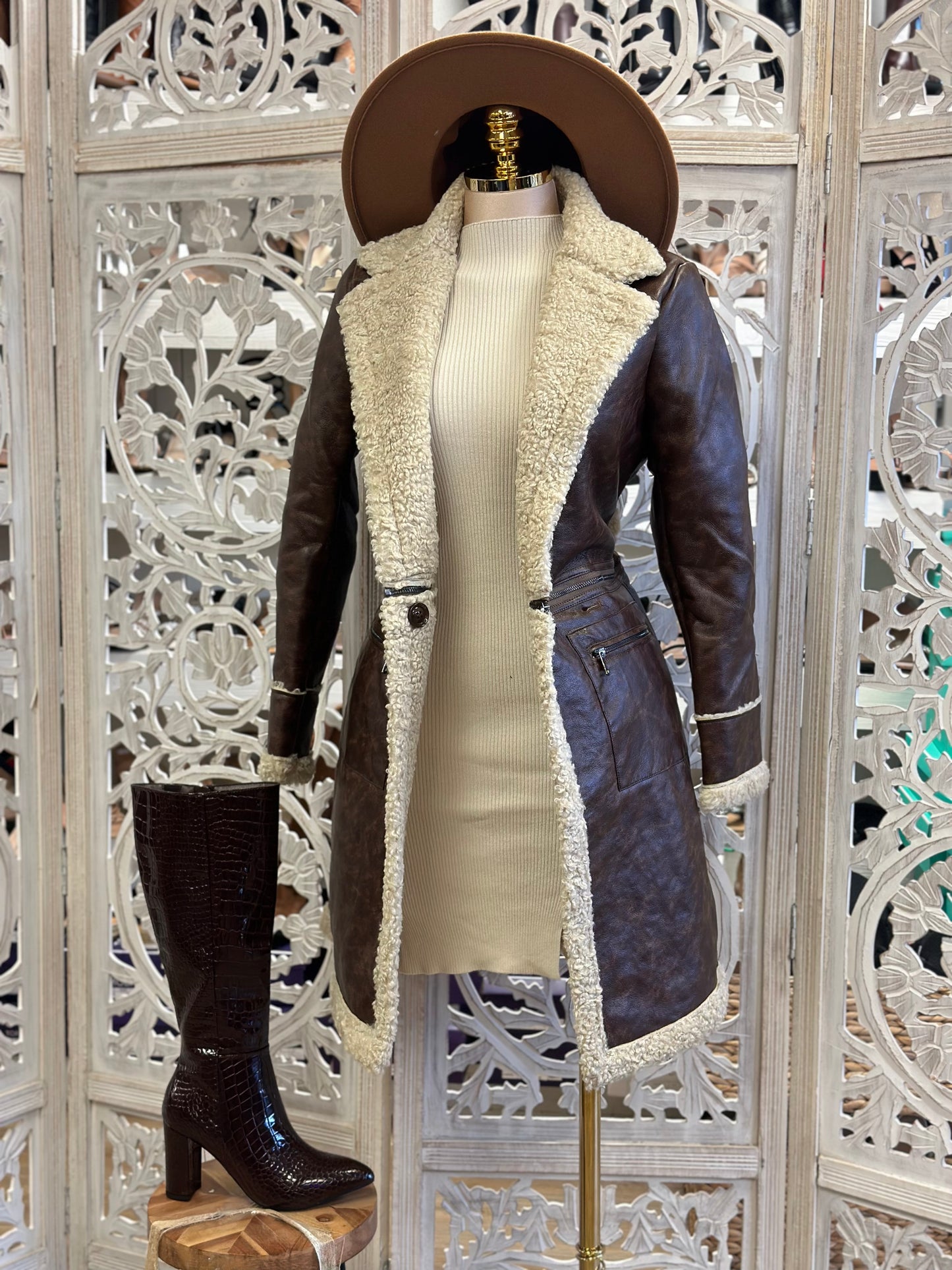 2 in 1 Sherpa Lined Faux Leather Coat