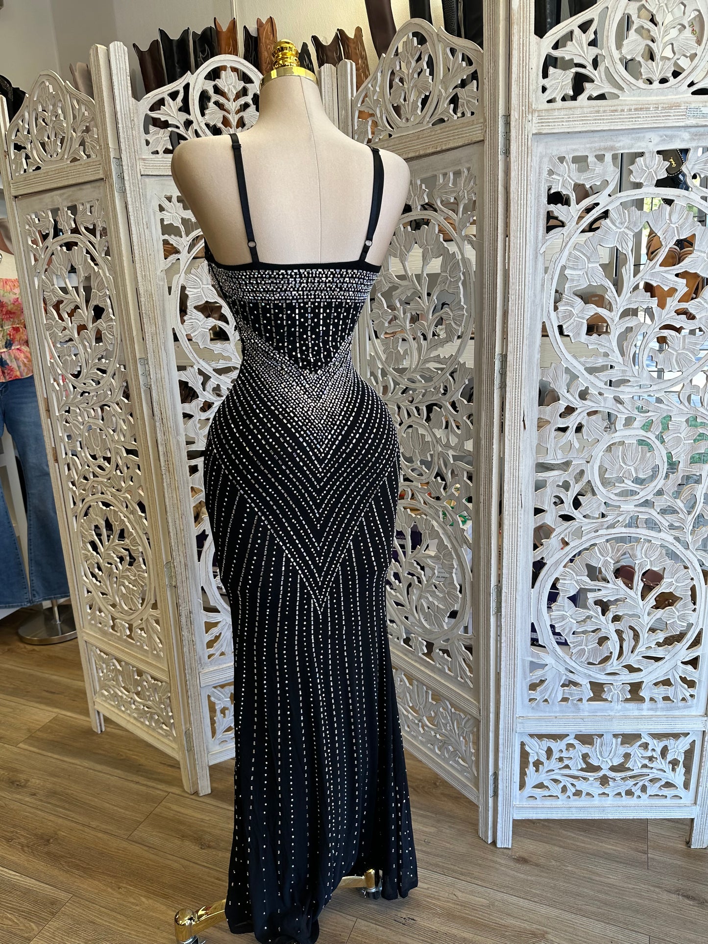 Black Heart Line Rhinestone Gown- Stretchy, Estira