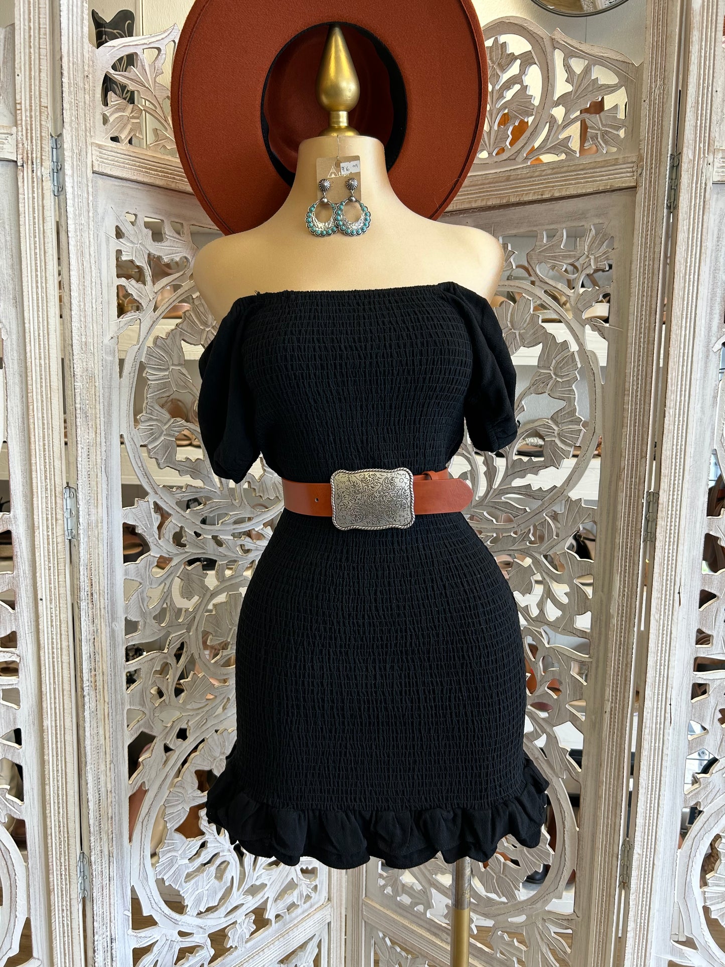 Black Smocked Mini Dress- Stretchy
