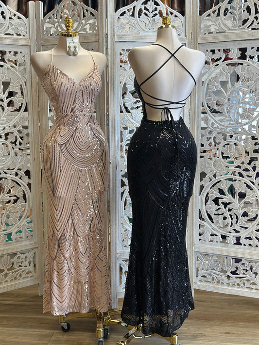 Strappy Back Sequin Maxi Dress- Stretchy ,Estira