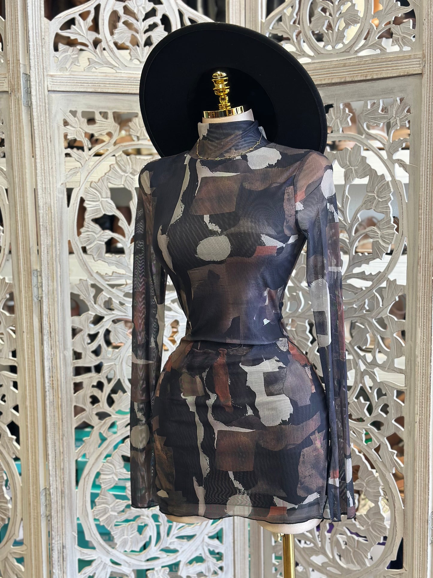 Asymmetrical Pattern Mini Dress- Stretchy,Estira