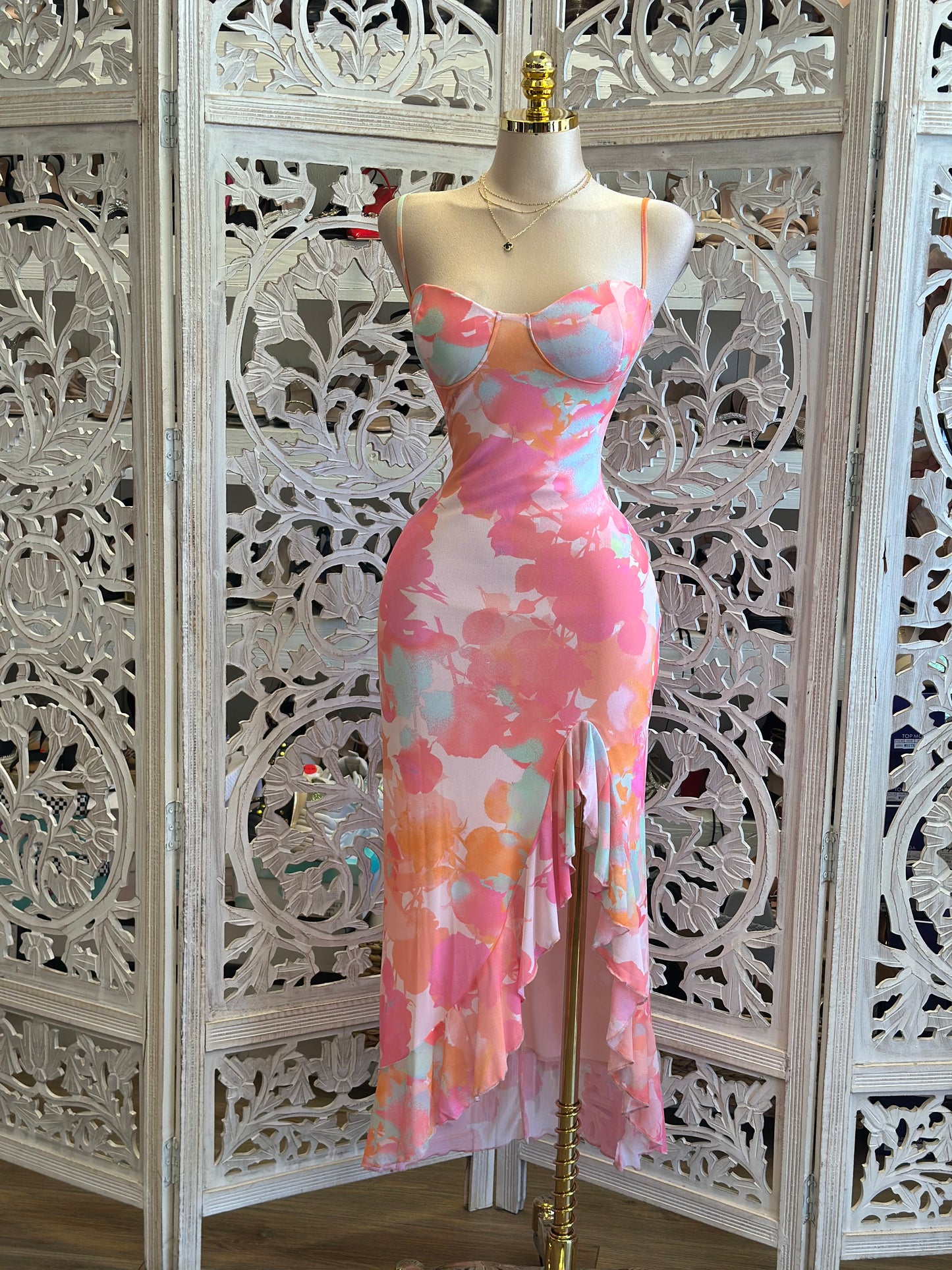 Pretty in Pink Floral Dress-Estira, Stretchy