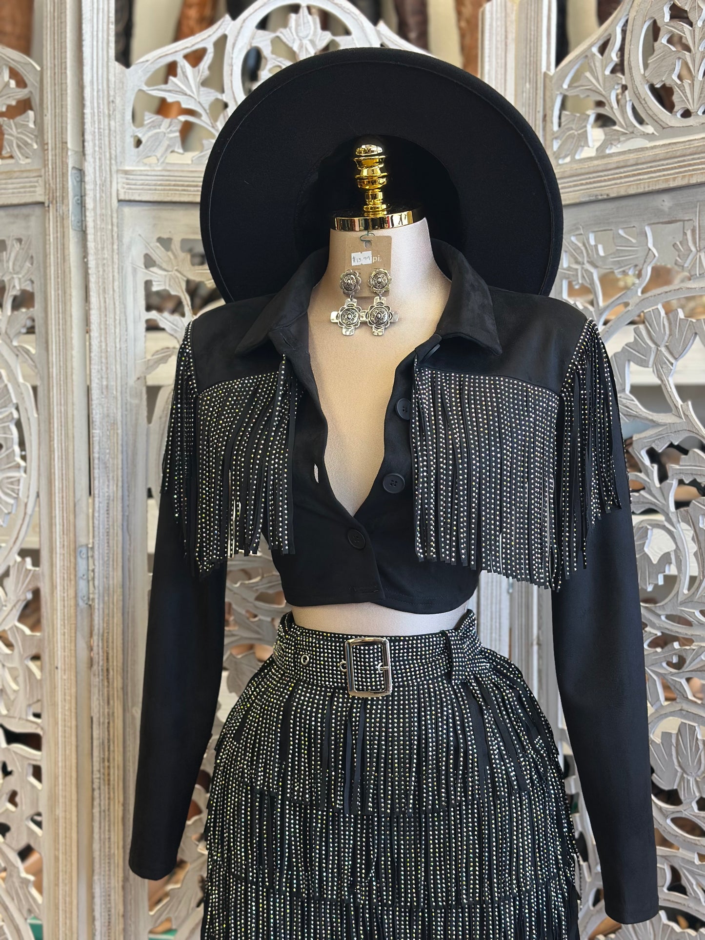 Cropped Beaded Fringe Jacket- Slightly Stretchy, Estira Poco