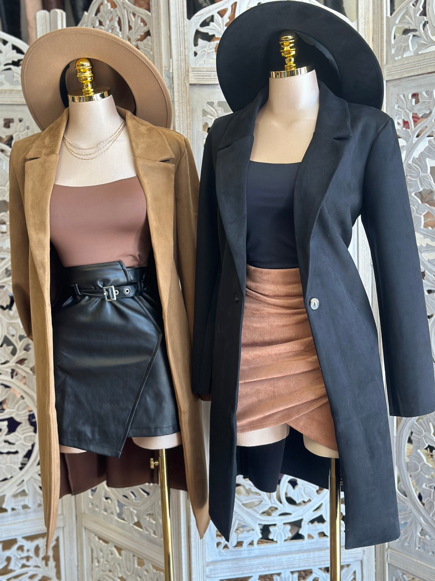 One Button Suede Coat- Stretchy,Estira