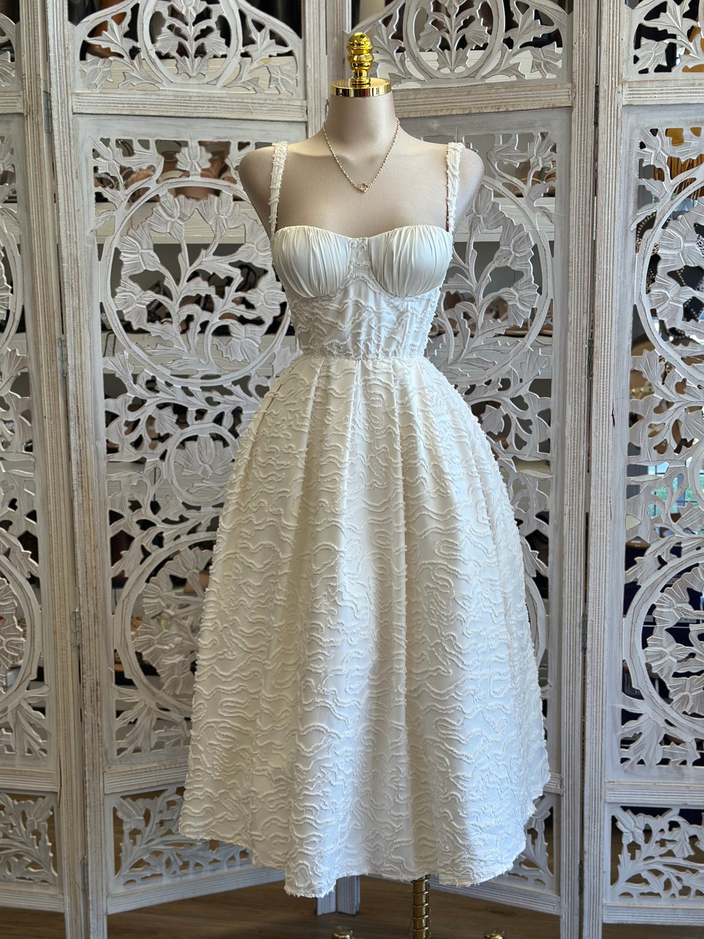 Ivory Mermaid Cup Midi Dress- Not Stretchy ,No Estira