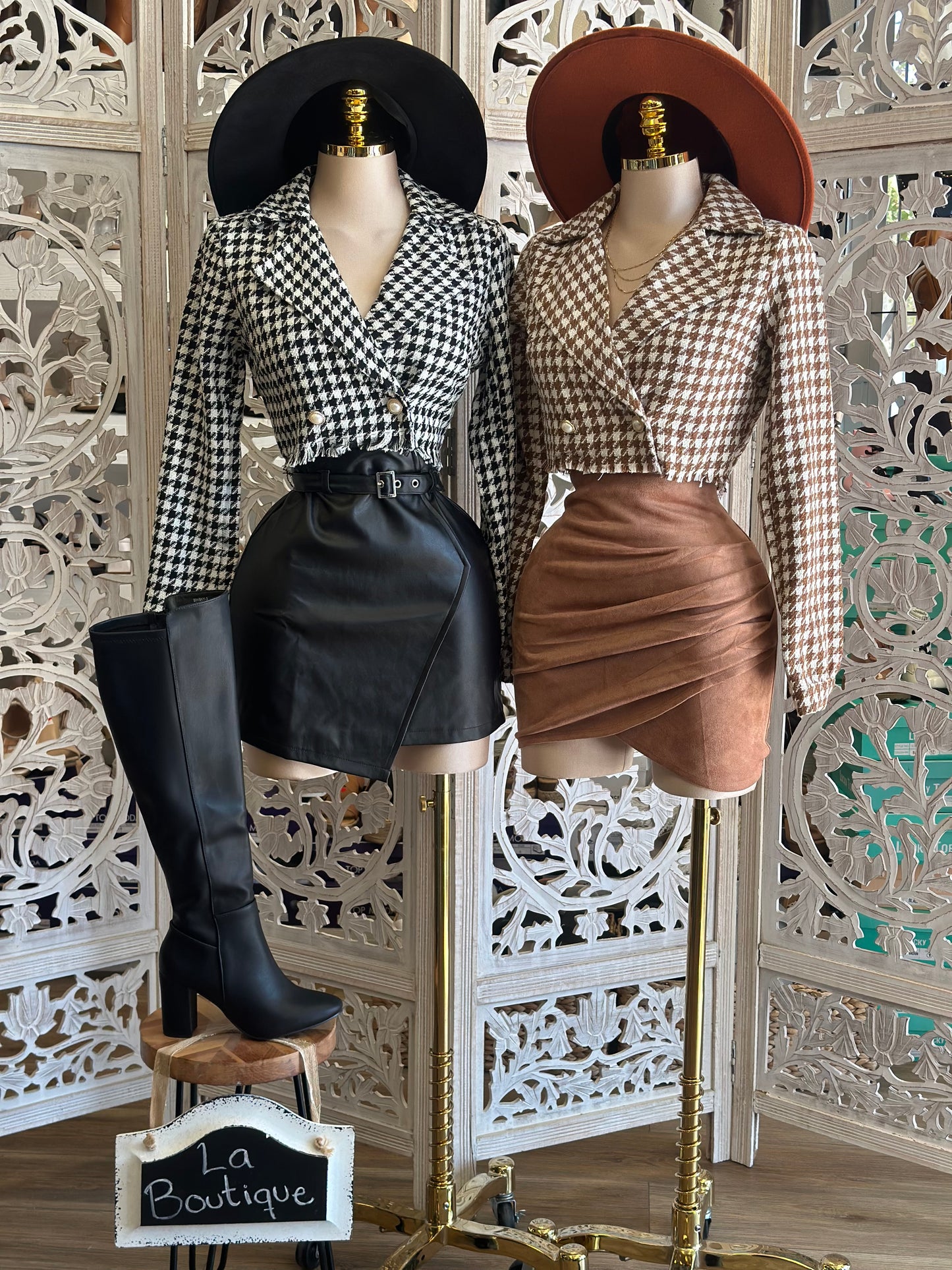 Houndstooth Cropped Blazer- Not Stretchy, No Estira