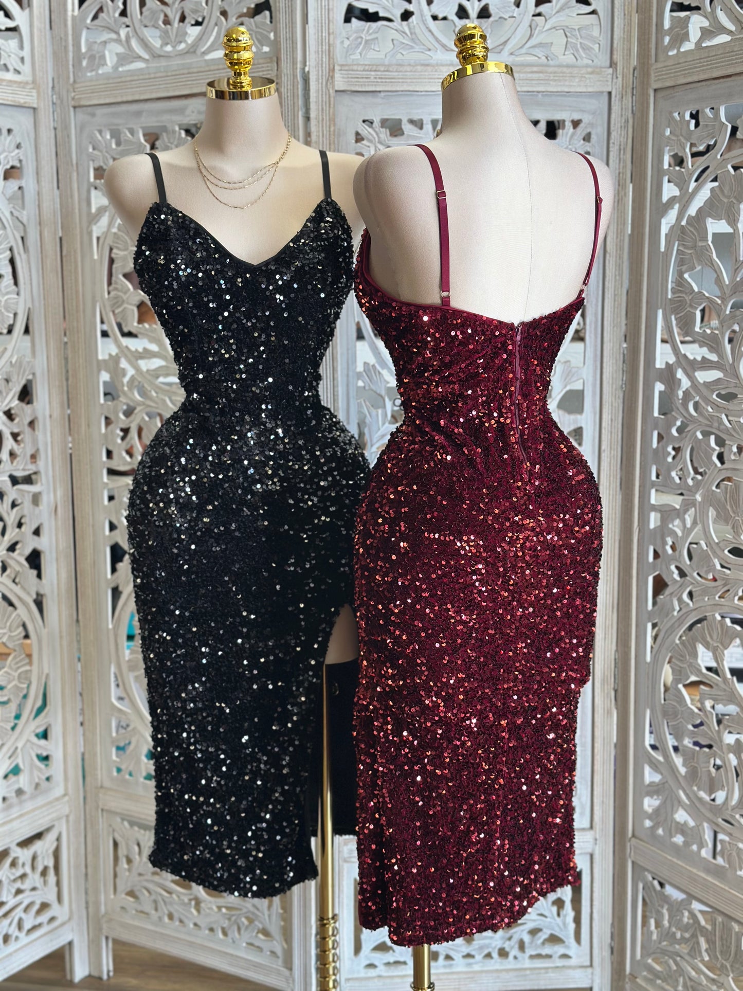 Sequin Cami Slit Dress- Stretchy,Estira