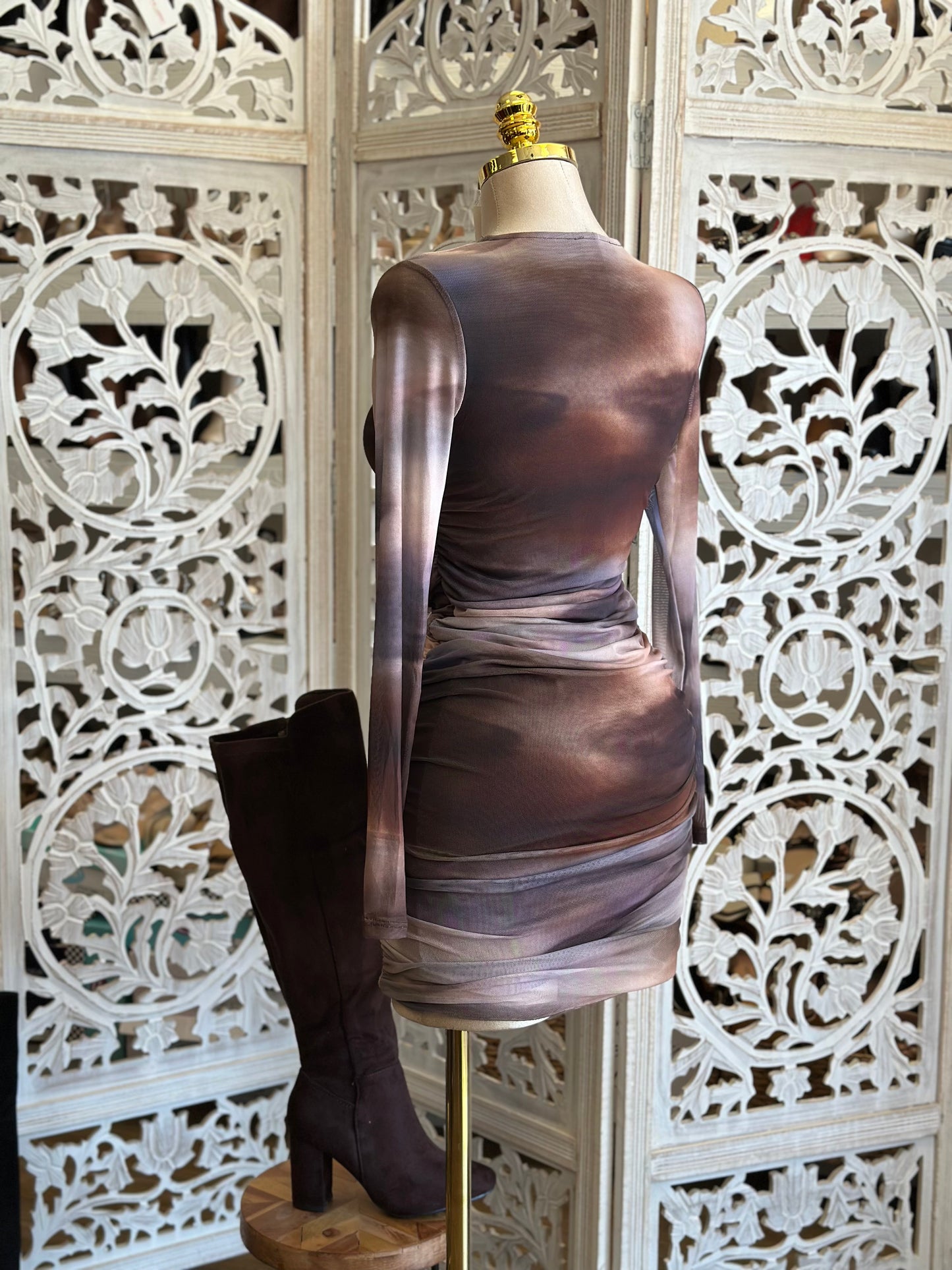 Tie Dye Long Sleeve Dress- Stretchy,Estira