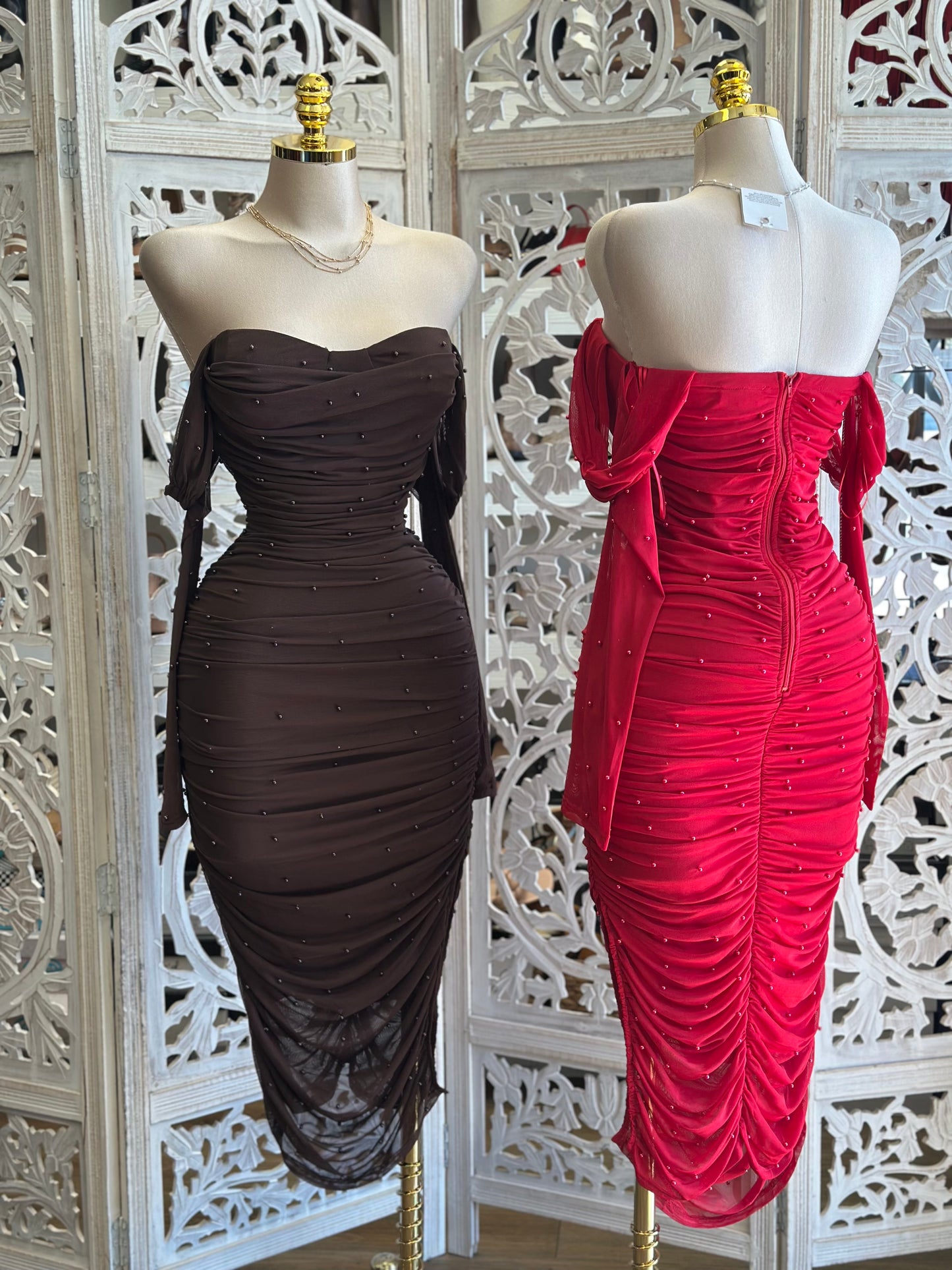 Pearl Full Mesh Ruched Dress- Stretchy,Estira