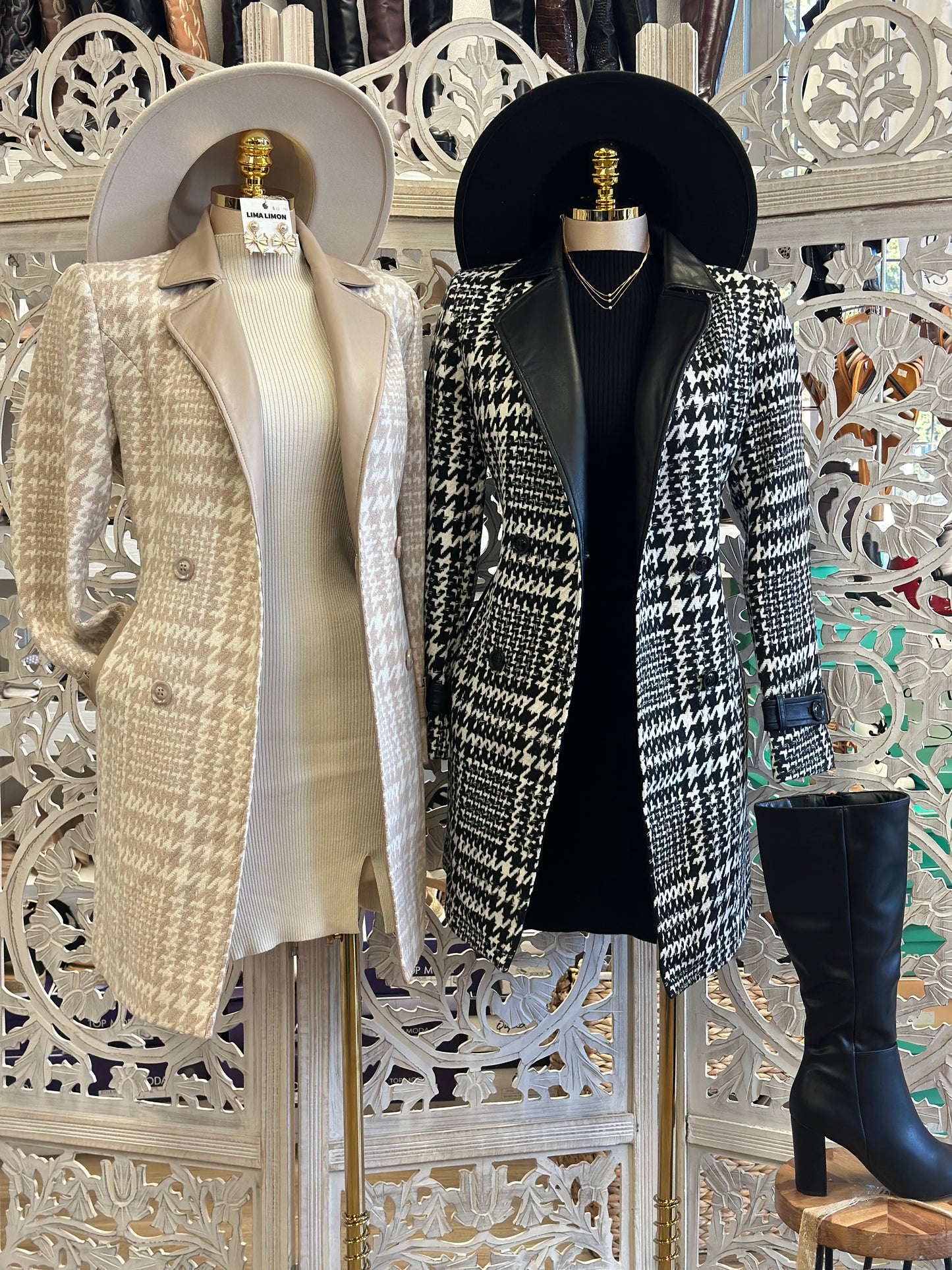 Houndstooth Leather Lines Coat- Not Stretchy, No Estira pero viene a su talla