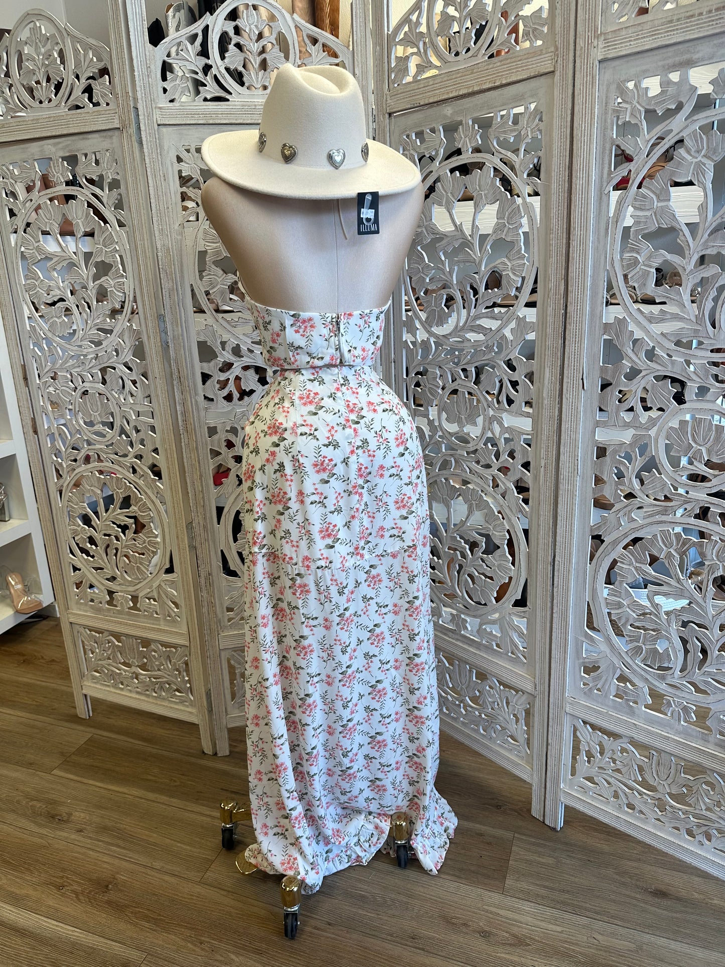 Strapless Ruched Floral Set - No Estira, Not Stretchy
