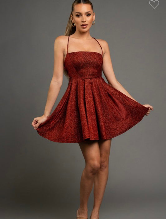 Cross Back Flowy Glitter Dress- Stretchy, Estira