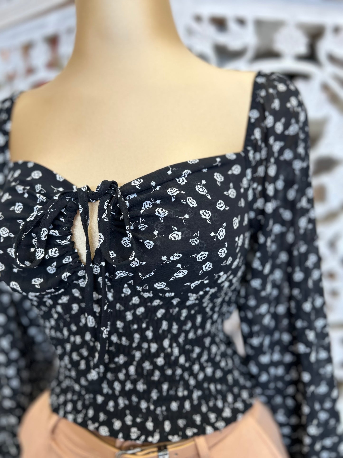 Keyhole Black Floral Blouse