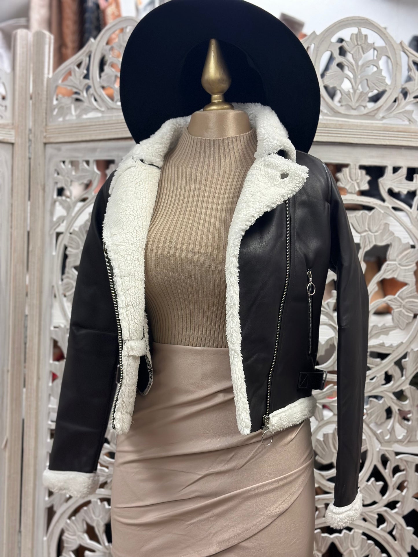 Sherpa Lined Faux Leather Jacket