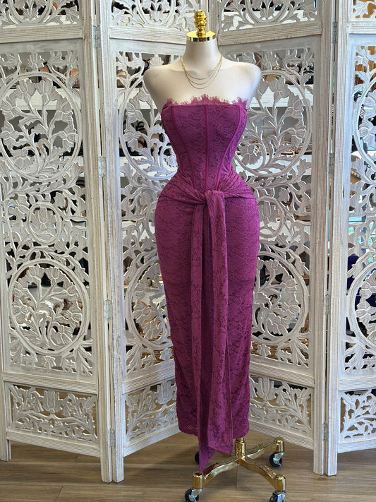 Deep Berry Lace Corset Dress- Stretchy ,Estira