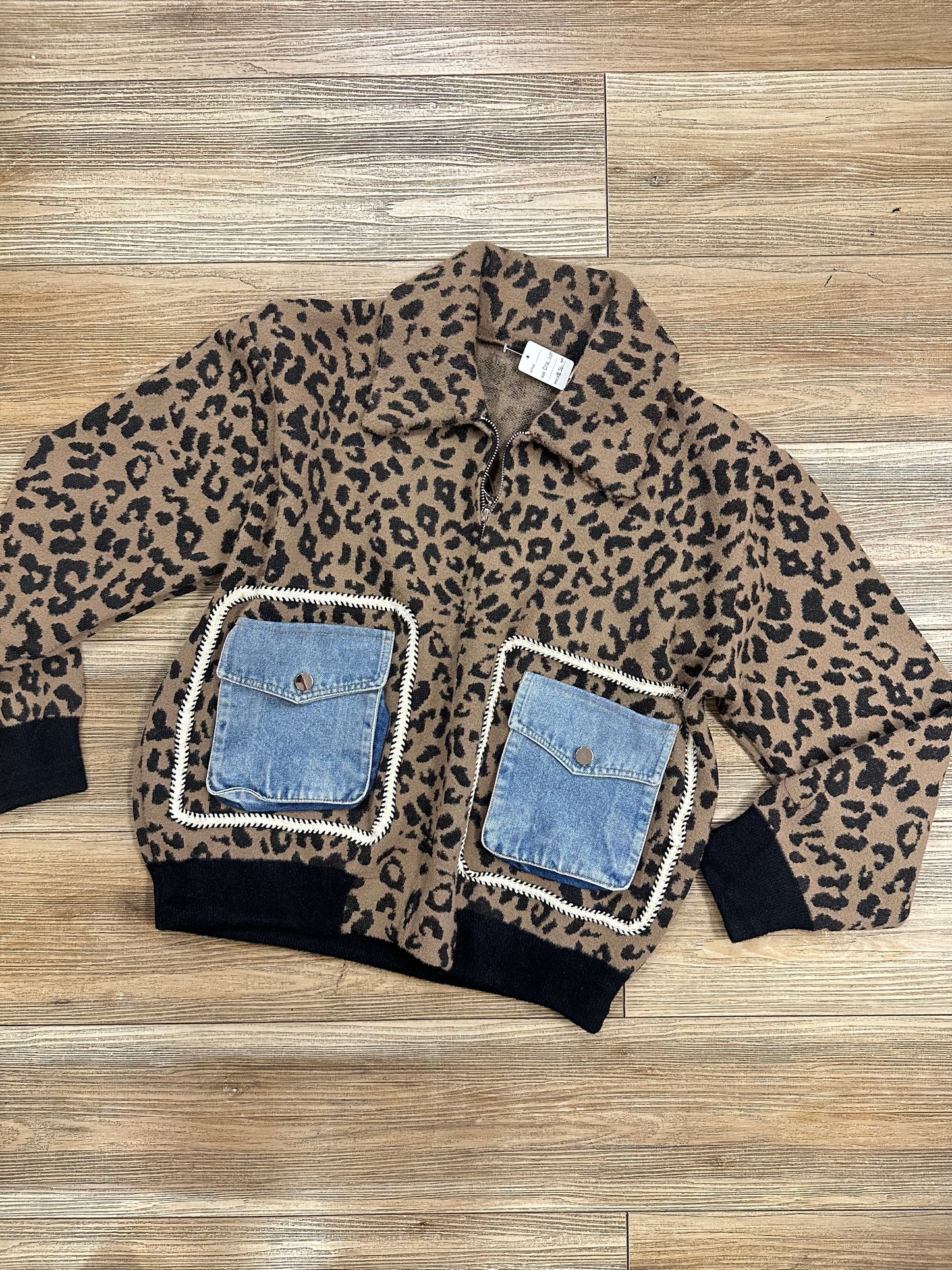Denim Patchwork Leopard Print Jacket