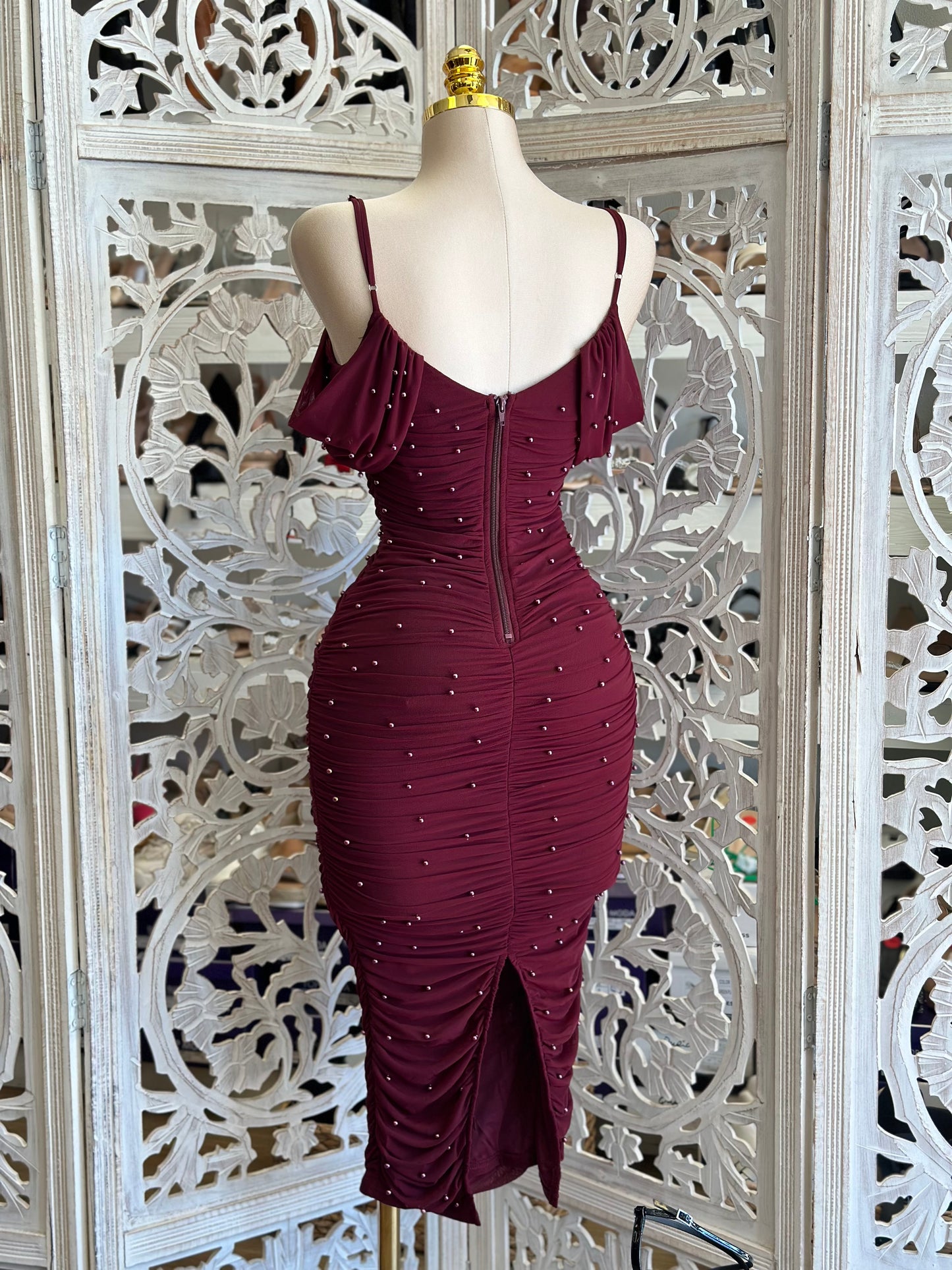 Heartline cherry Pearl Midi Dress- Stretchy, Estira