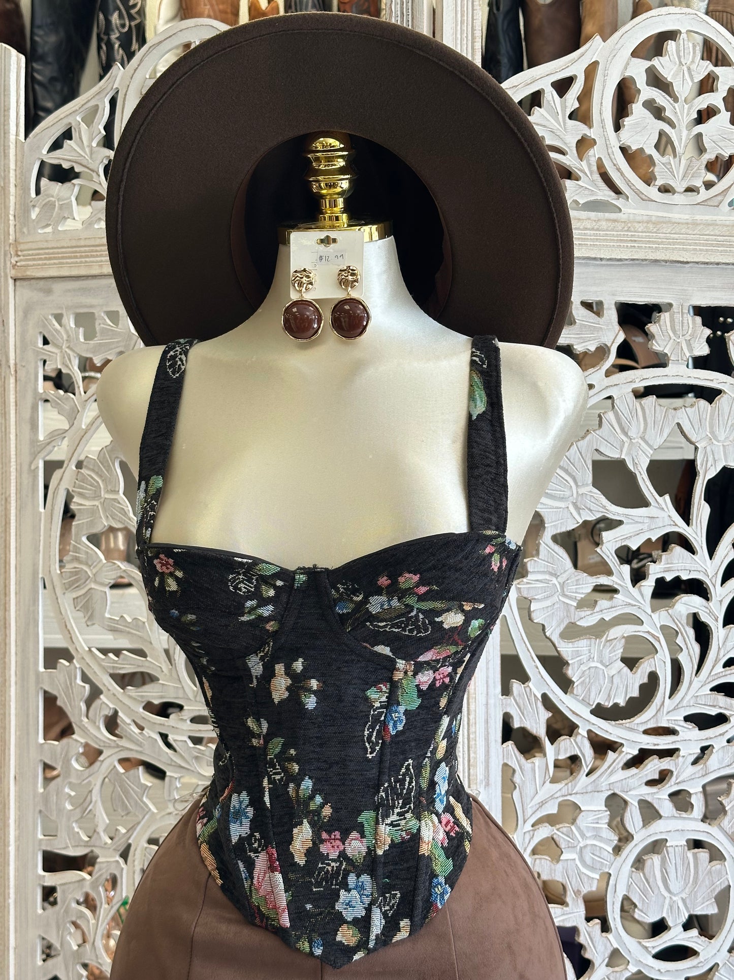 Tapestry Floral Corset Top- No Estira, Not Stretchy