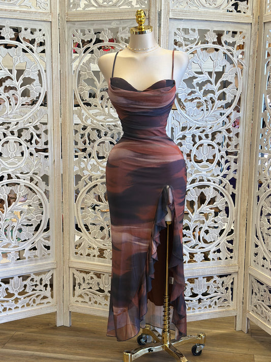 Brushed Draped Ruffle Midi Dress-Estira, Stretchy