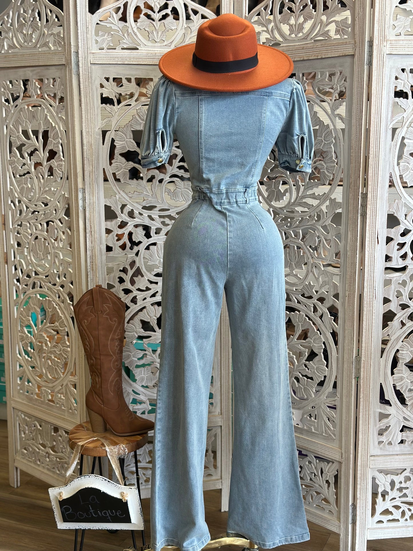 Denim Collard Jumpsuit - Stretchy,Estira