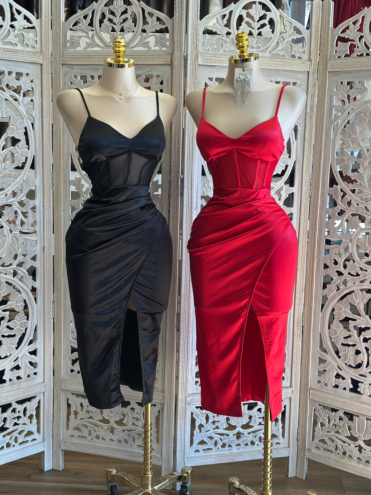 Mesh Corset Satin Dress- Stretchy,Estira