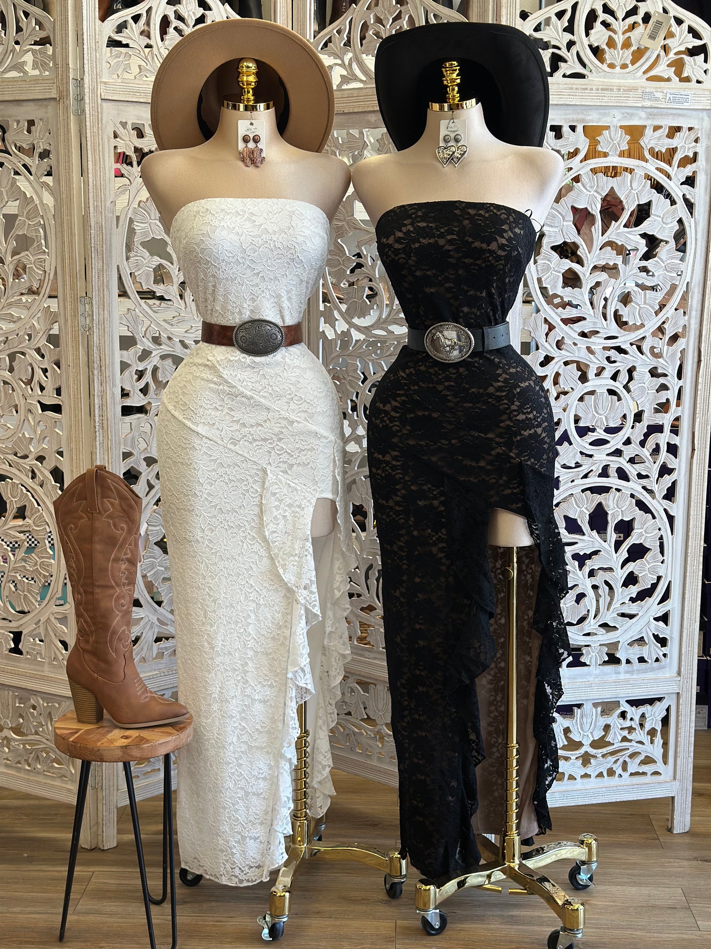 Lace High Slit Strapless Dress- Stretchy, Estira
