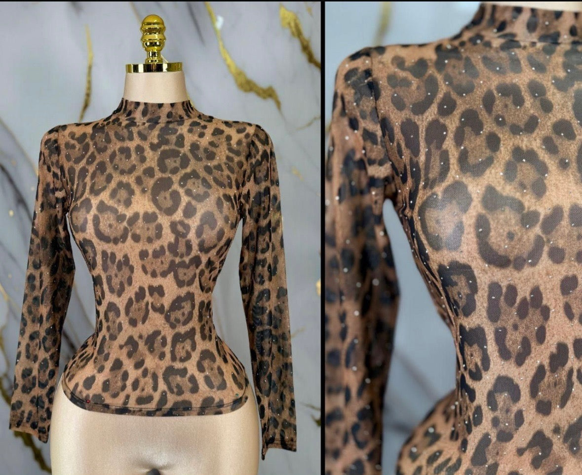 Mesh Cheetah Top- Estira, Stretchy
